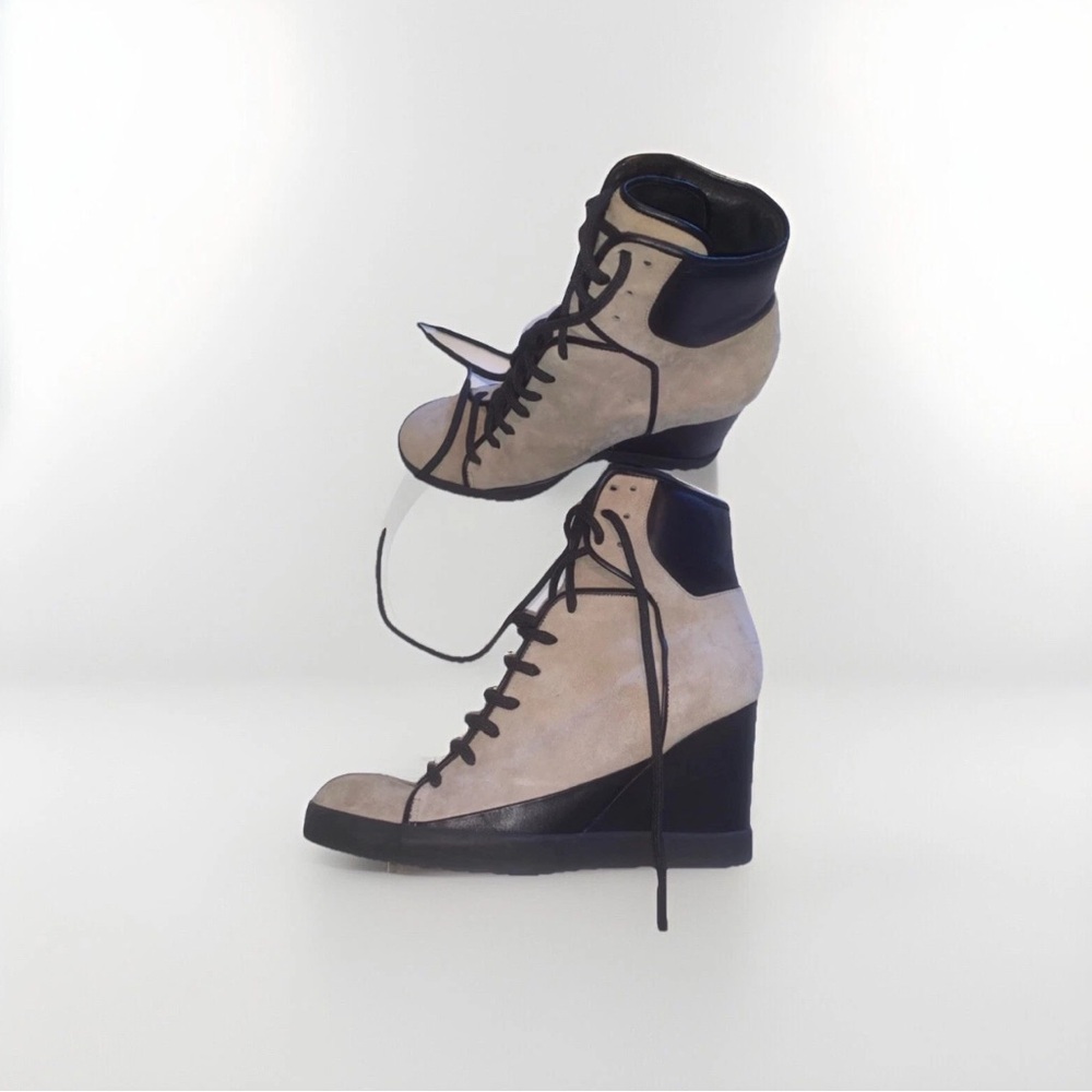 See by Chloe Boots Womens Sz 39 Lace Up Wedge Leather Suede Sz 9 Heeled